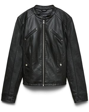 Vero Moda Collarless Faux Leather Jacket - Black