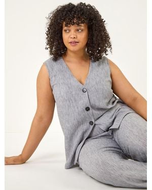Roman Curve Buttoned Relaxed Waistcoat - Gray