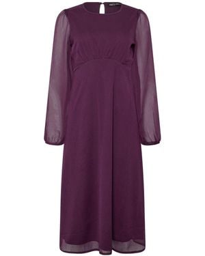 M Com Long Sleeve Midi Chiffon Dress - Lila