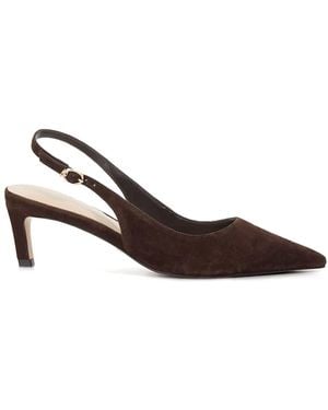 Dune Dark Regular Fit Celinna Set Back Kitten Slingback Suede Shoes - Brown