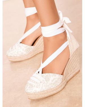 Lipsy Leopard Standard Fit Closed Toe Ankle Tie Mid Heel Espadrille Summer Sandals - Natural