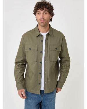 Threadbare Cotton Twill Shacket With Pockets - Green