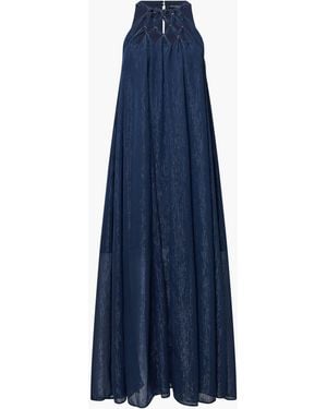 French Connection Beth Metallised Fibre Halterneck Maxi Dress - Blau