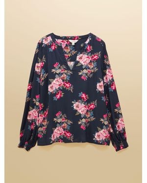 Joules Floral Printed Long Sleeve Blouse - Blue