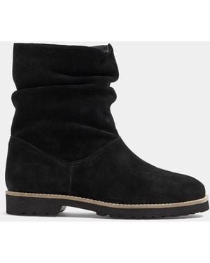 Evans Extra Wide Fit Suede Ruched Ankle Boots - Black
