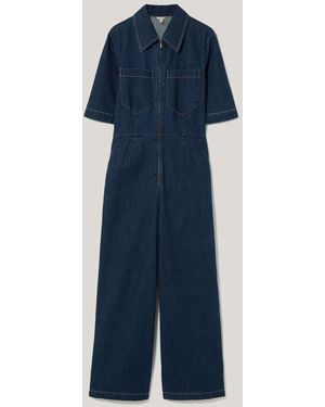 Jigsaw Denim Contrast Stitch 100% Cotton Jumpsuit - Blue