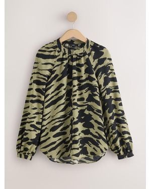 Next Long Sleeve V-Neck Blouse - Green