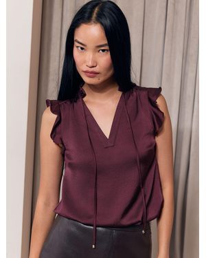 Lipsy Ruffle V-Neck Satin Sleeveless Blouse - Purple