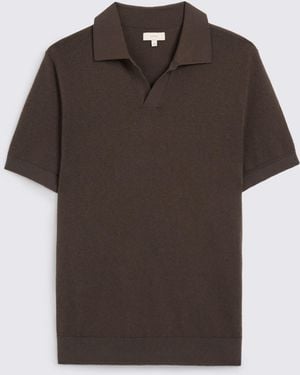 Moss Linen Blend Skipper Polo Shirt - Braun