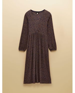 Joules Nia V-Neck Long Sleeve Midi Jersey Dress - Brown