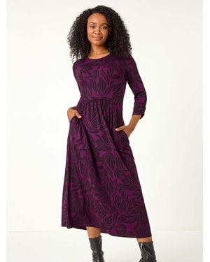Roman Petite Swirl Print Stretch Midi Dress - Purple