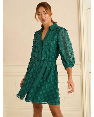 Love & Roses 3D Spot Mini Shirt Dress - Green
