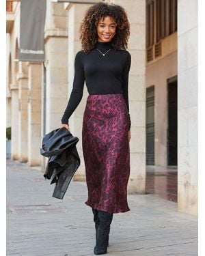 Sosandar Leopard Print Satin Slip Skirt - Red