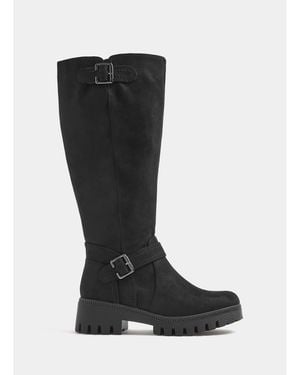 Yours Curve Long Wedge Boots - Black