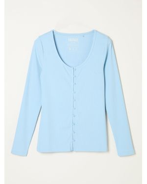 FatFace Fatface Bethan Pale Button Ribbed Long Sleeve Top - Blue