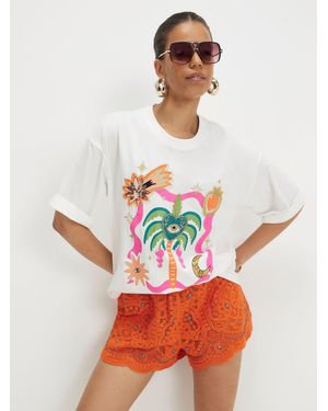 River Island Cotton Boyfriend Fit Palm Print T-Shirt - White