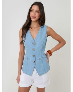 Threadbare Denim Longline V-Neck Waistcoat - Blue