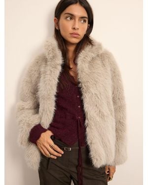 BHOEM Natural Soft Faux Fur Funnel Neck Bomber Jacket