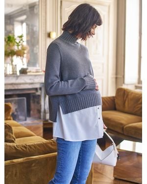 Seraphine Knit Woven Turtle Neck Sweater - Blue