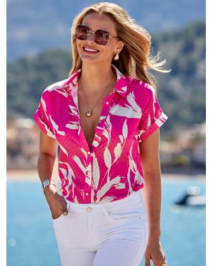 Sosandar Floral Print Jacquard Shirt - Pink