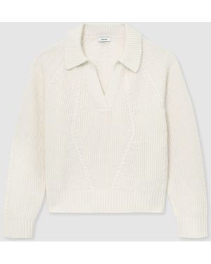 Reiss Lindy Wool-Cashmere Cable-Knit Detail Jumper - White