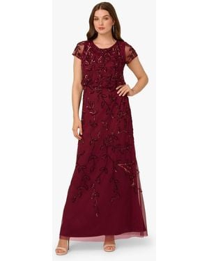 Adrianna Papell Blouson Beaded Long Dress - Red