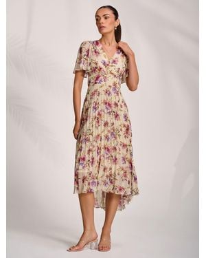 Jolie Moi Printed Chiffon Pleated Maxi Dress - Pink