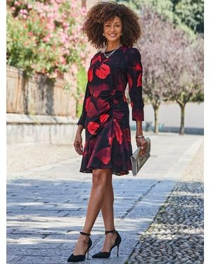 Sosandar Floral Print Fit & Flare Dress - Gray