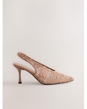Next Forever Comfort Lace Point Toe Slingback Heels - Pink