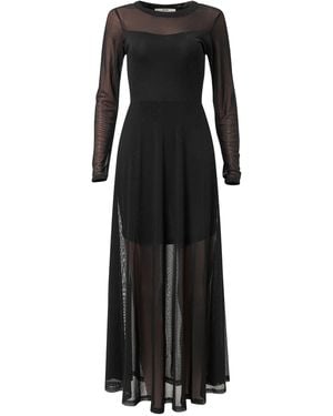 Jolie Moi Long Sleeve Fit & Flare Mesh Maxi Dress - Black