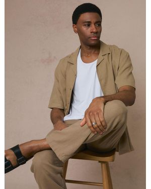 Threadbare Relaxed Fit Linen Blend Revere Collar Short Sleeve Shirt - Brown