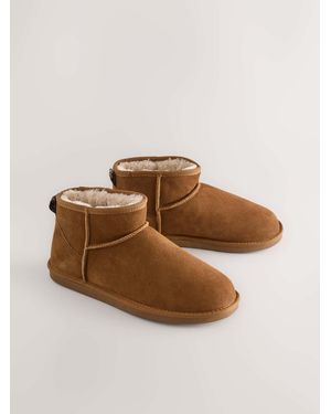 Next Tan Suede Slipper Boots - Brown