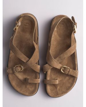 The Set Premium Suede Strappy Footbed Sandals Tan - Brown