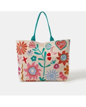 Accessorize Floral Embroidered Shopper Bag - Natural