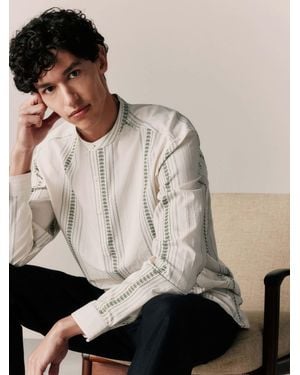 Next Neutral Grandad Collar Stripe Long Sleeve Shirt - Natural