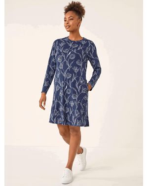 Roman Stretchkleid Mit Floralem Print Und Seitlichen Knöpfen - Blau