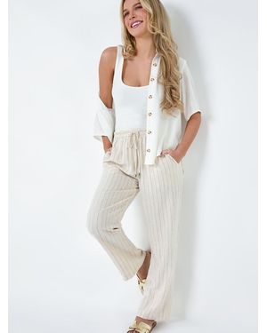 Roman Petite Linen Blend Stripe Pants - White