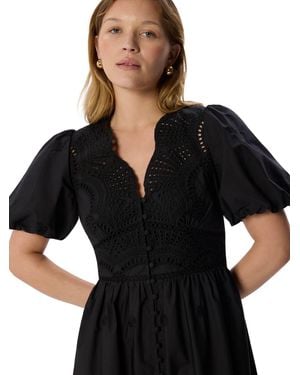 Whistles Petite Cotton Broderie V-Neck Dress - Black