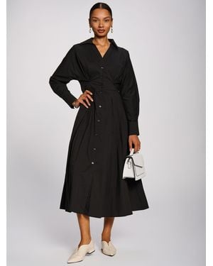 Jolie Moi Long Sleeve Cotton Shirt Dress - Black