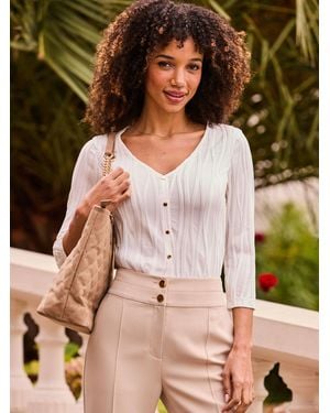 Sosandar Wavy Texture Button Front Top - White