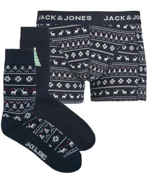 Jack & Jones Christmas Boxer And Sock Set - Blue