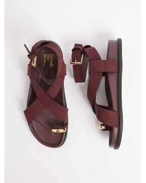 Friends Like These Burgundy Faux Suede Toe Loop Trim Flat Summer Footbed Sandals - Purple