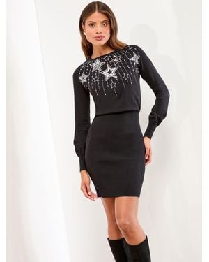 Lipsy Christmas Crew Neck Knitted Mini Dress - Black
