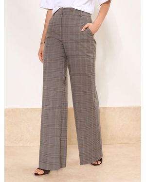 Lipsy Check Premium Wide Leg Pants - Brown