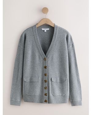 Next Marl Supersoft Mid Length V-Neck Cardigan - Gray