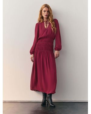 Nothing Ordinary Shirred Waist Tie Front Midi Dress - Pink