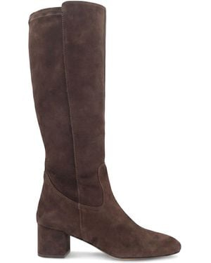Jones Bootmaker Choco Suede Wide Fit Emberly Leather Stretch Long Boots - Brown