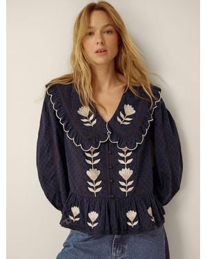 Monsoon Talia Oversized Collar Tulip Top - Blue