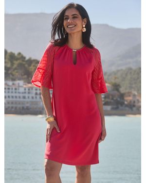 Sosandar Dobby Sleeve Keyhole Detail Shift Dress - Red