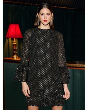 Yumi' Foil Print Tunic With Flared Sleeves - Black